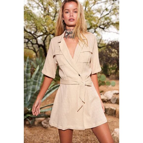 Free People Clementine Linen Blend Mini Dress Coastal Cowgirl Boho Chic Resort - Picture 1 of 9